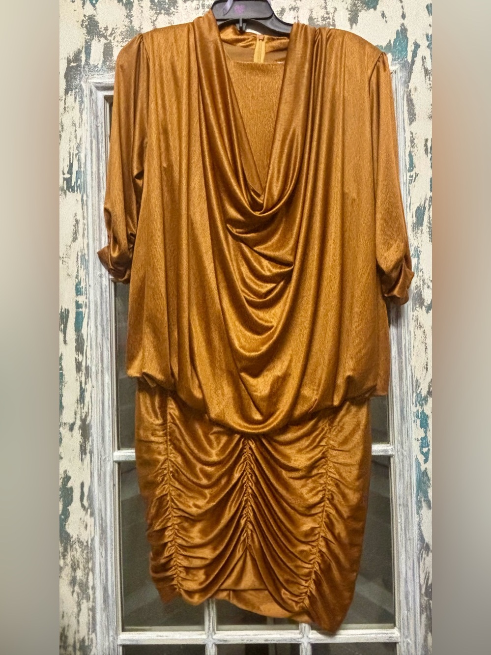 Vintage Gold Draped Ruched Women’s Dress